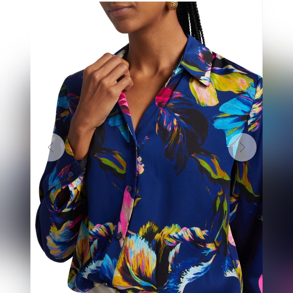 Elie Tahari Womens  The Madeline Silk-Blend Blouse, Blue - Picture 5 of 14